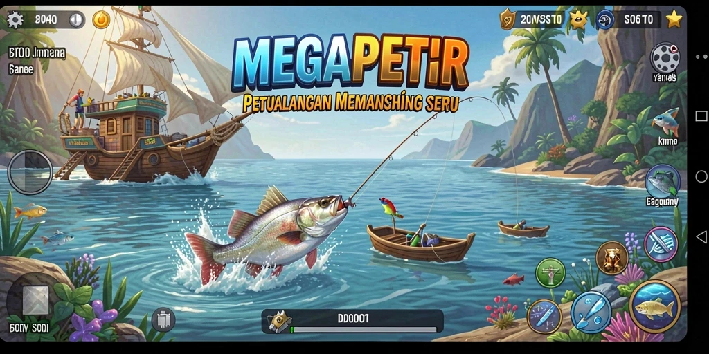 Tampilan gameplay MEGAPETIR yang mendebarkan saat memancing.