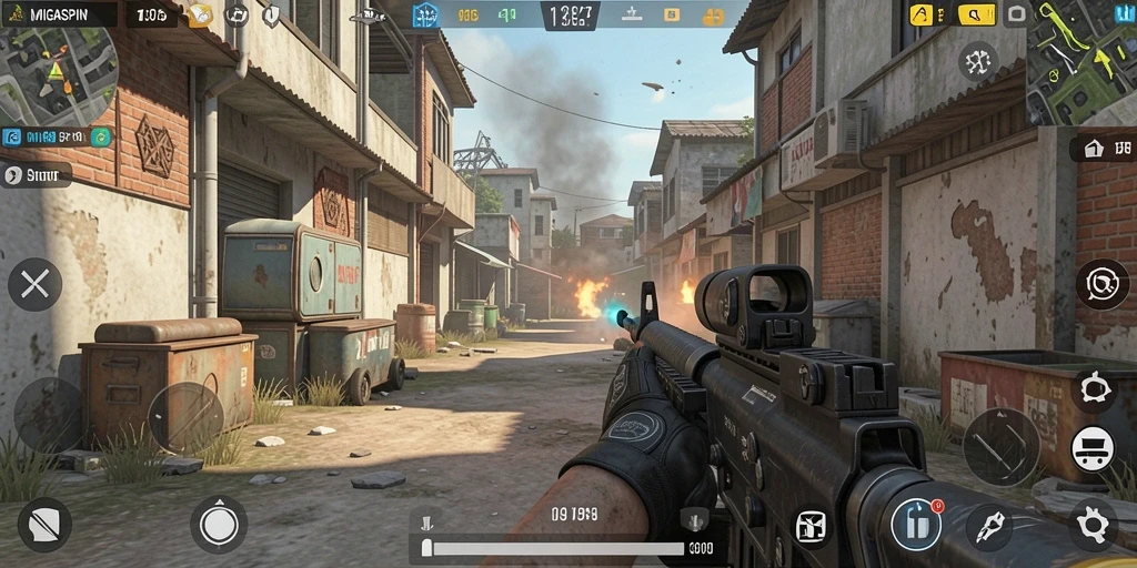 Tampilan gameplay menegangkan dari MIGASPIN di arena pertempuran.