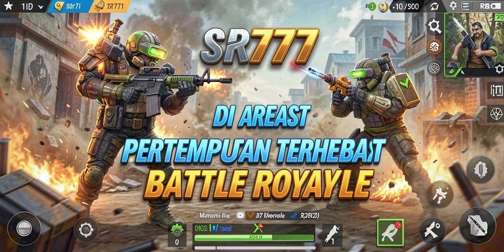 Tampilan gameplay epik dalam SR777 di arena Battle Royale.
