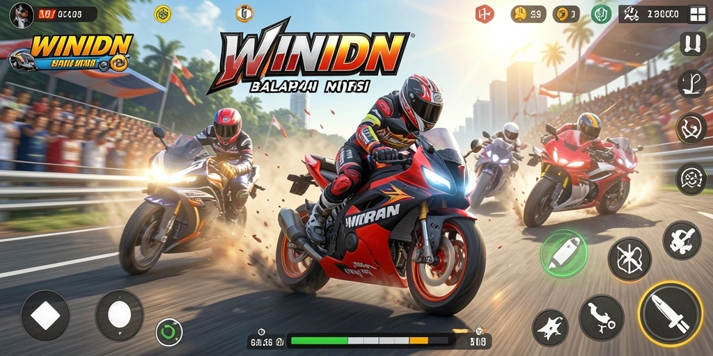 Screenshot WINIDN menampilkan balapan motor yang seru dan penuh aksi.