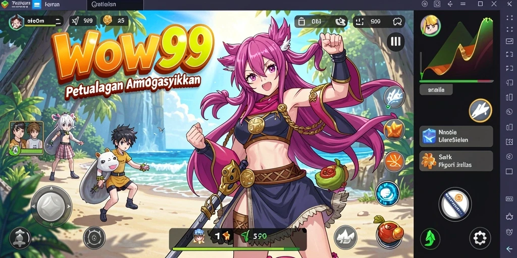 Tampilan wow99 dengan karakter anime dalam pertempuran seru dan penuh warna.